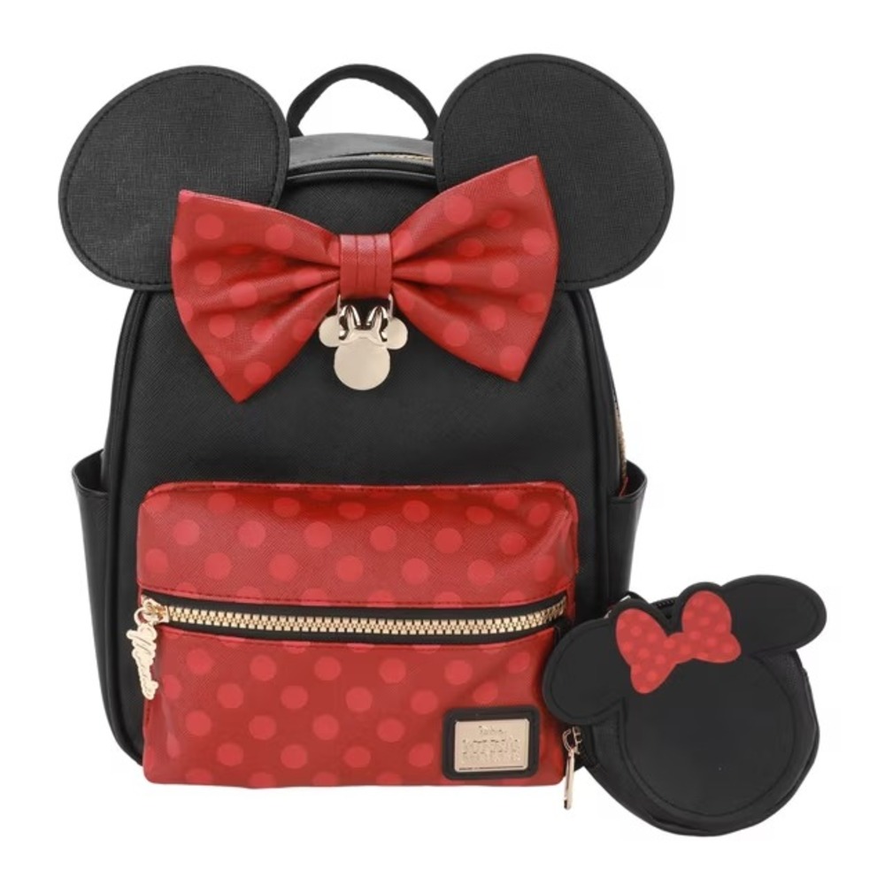 Disney Minnie Mouse Mini Backpack with Coin Pouch Charm Black Red Polka Dot